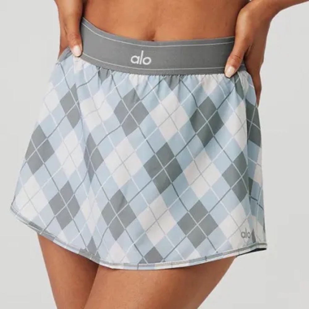 Alo Yoga Argyle Match Point Tennis Skirt Gravel/Titanium XXS